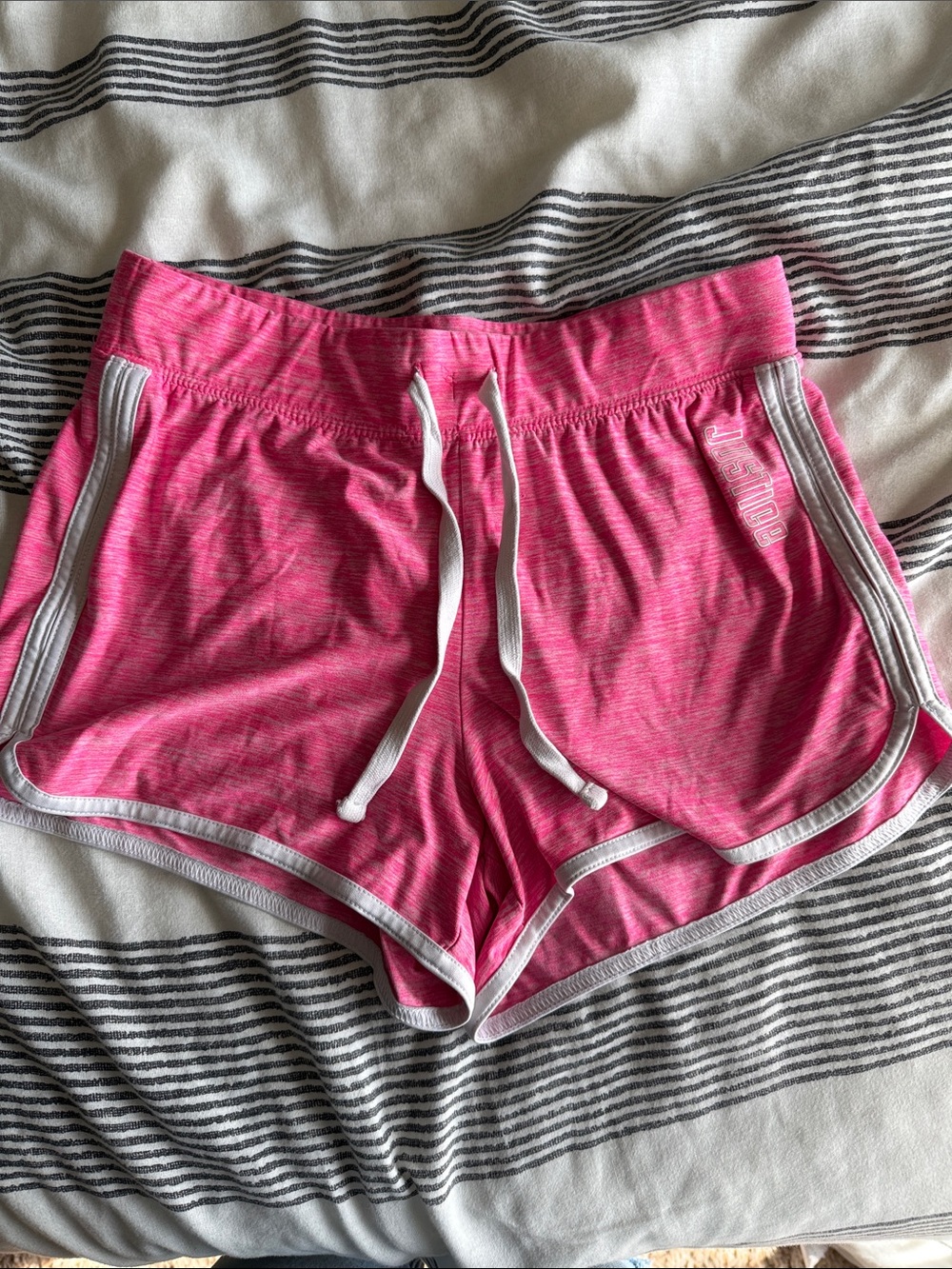 Justice Heathered Pink Athletic Shorts with White Trim